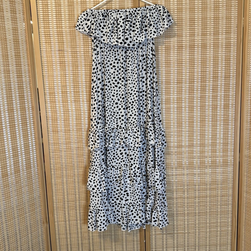 Yidarton Womens M Strapless Boho Maxi Dress Black Polka Dot Preppy Resortwear